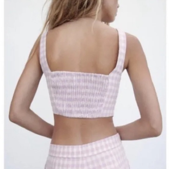 NWT- ZARA LILAC GINGHAM BUSTIER TOP- SIZE S - Picture 5 of 7